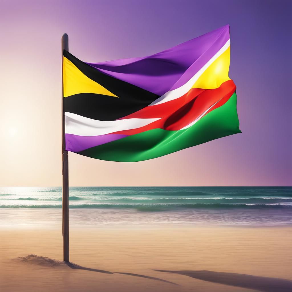 Colorful Flag on Beach: Hyperrealistic Splash Art