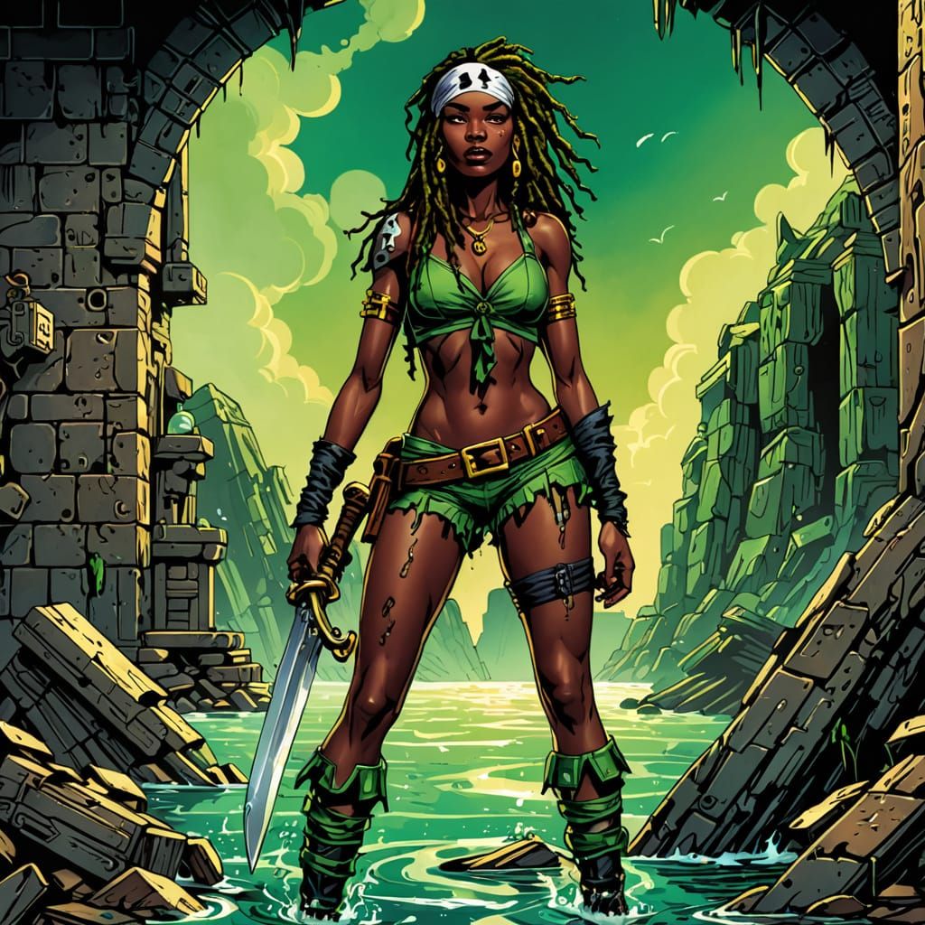 Post-Apocalyptic Pirate Woman in Comic Book Style