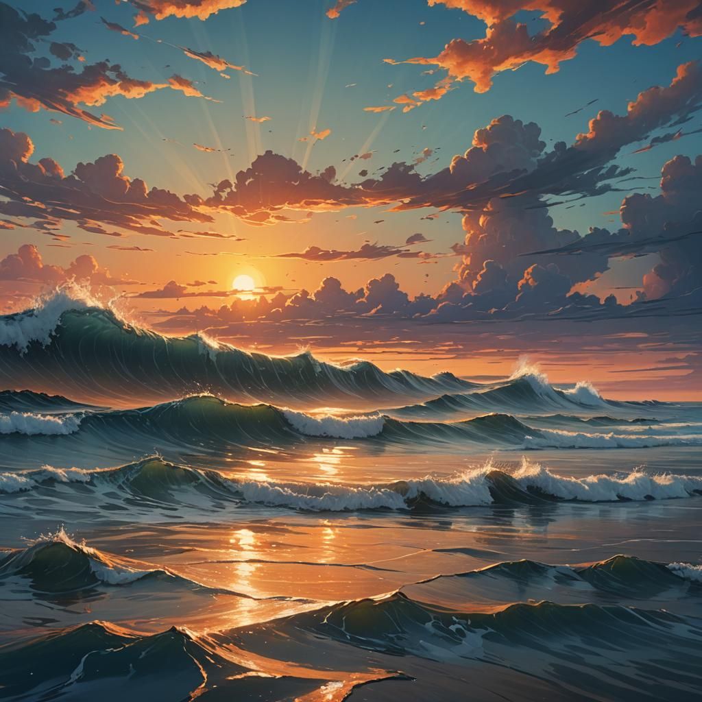 Fantasy Sunset Over Serene Ocean