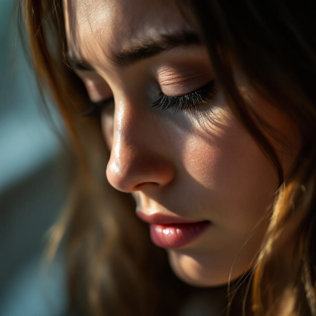 Sorrowful Woman's Portrait in Natural Light
