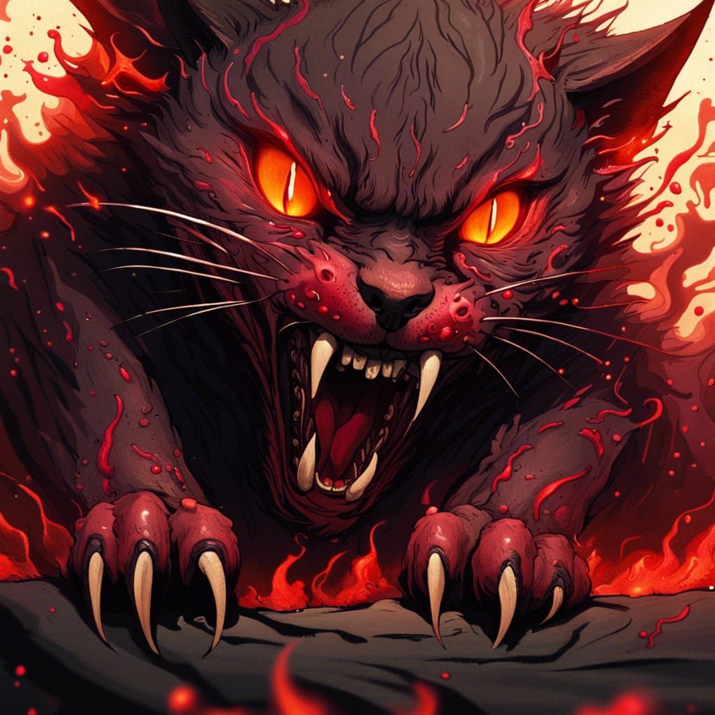 Infernal Cat Emerges: A Fantastical Matte Painting