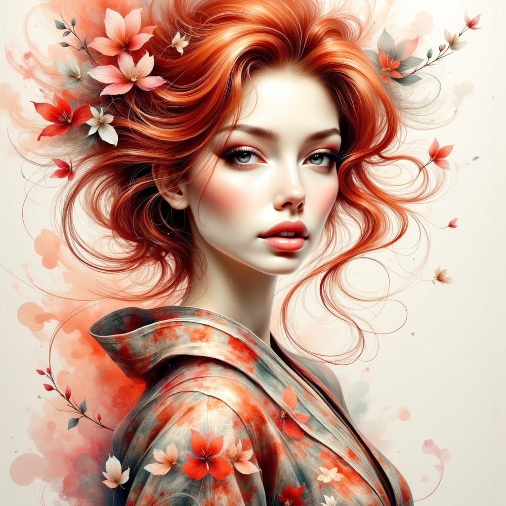 Ethereal Portrait of a Beautiful Auburn Haired Woman in Cher...