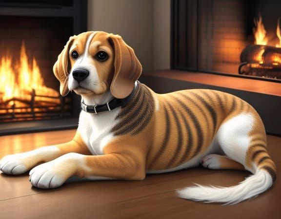 Adorable Beagle Puppy with Socks, Hyperrealistic Oil Paintin...