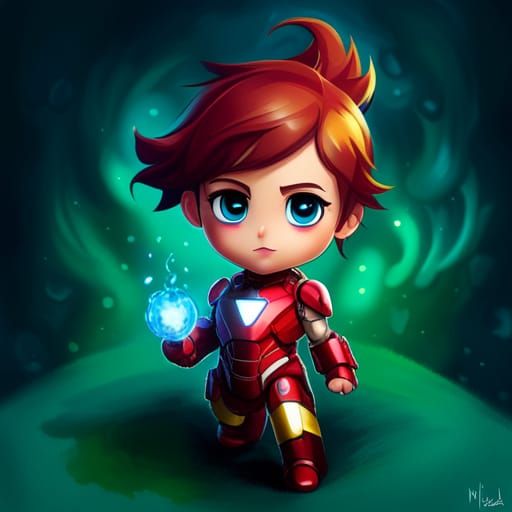 Adorable Chibi Iron Man in Oil Gouache Style