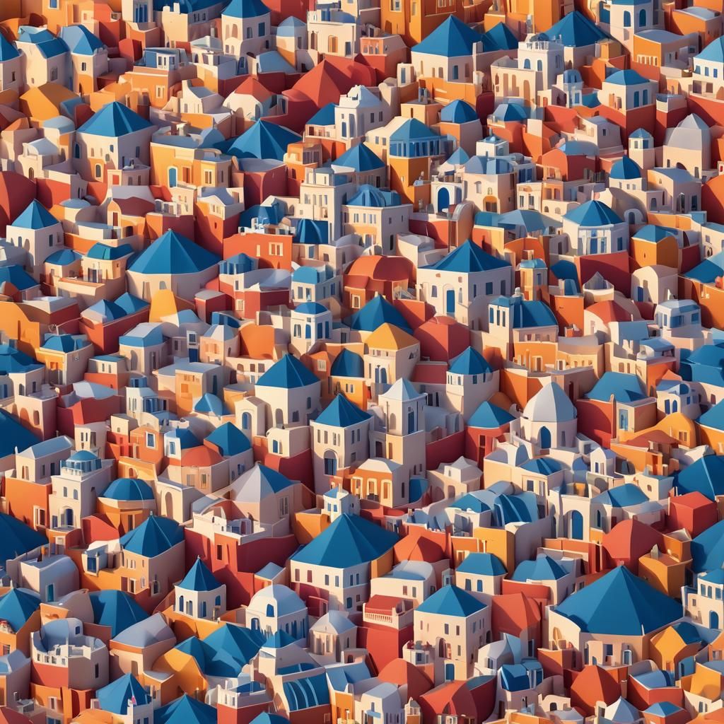 Abstract Santorini Sunset in Origami Style