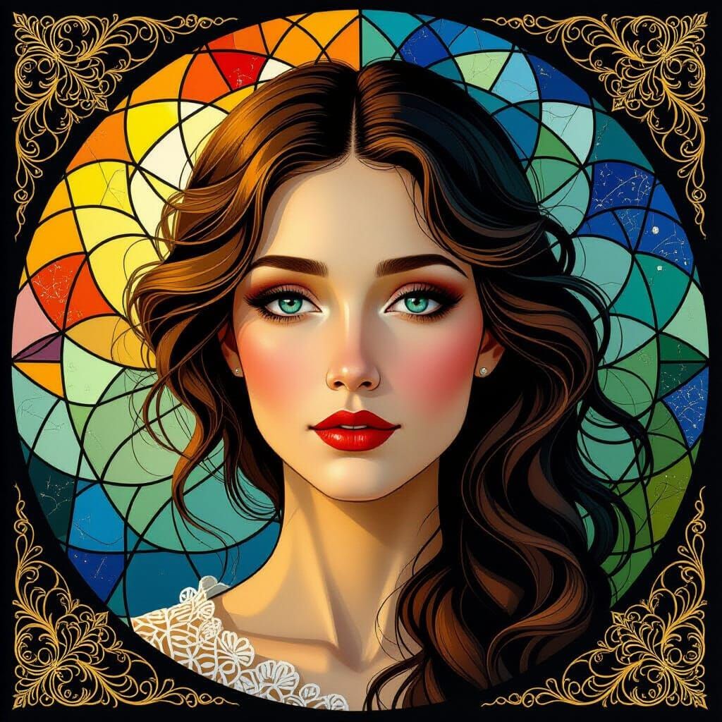 Abstract Surrealism Portrait with Stained Glass Elements