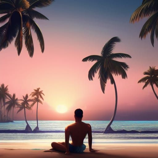 Tropical Beach Sunset in Hyperrealistic 8K