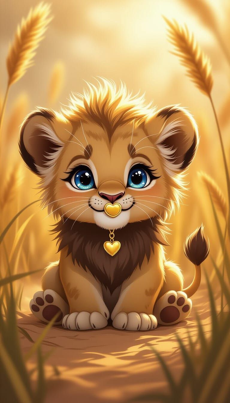Cute Chibi Lion Cub in Sunny Savannah