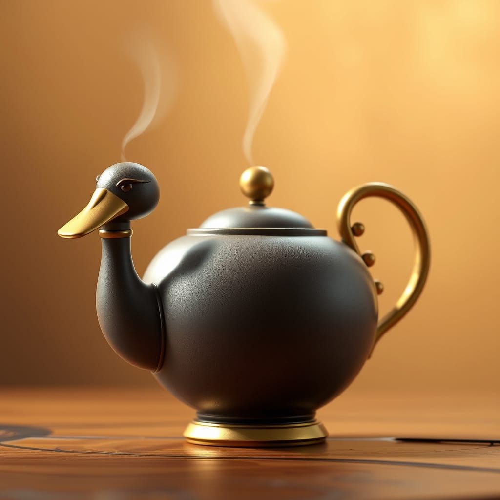 Ethereal Steampunk Teapot with Golden Duck Spout