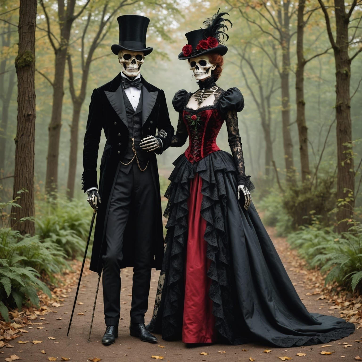 Victorian Skeleton Couple in Candlelit Ballroom Oil Painting