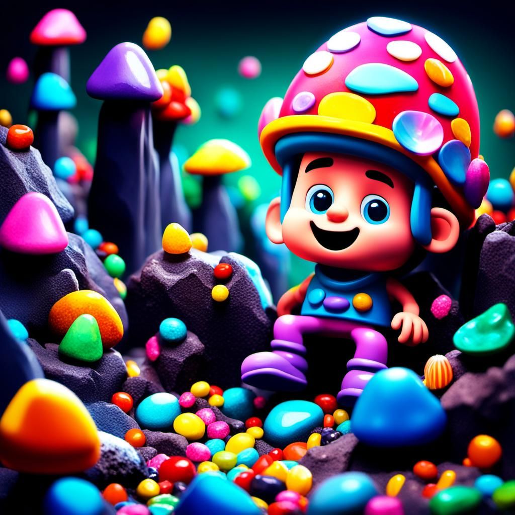 Funny Cave Explorer in Candyland Art Style