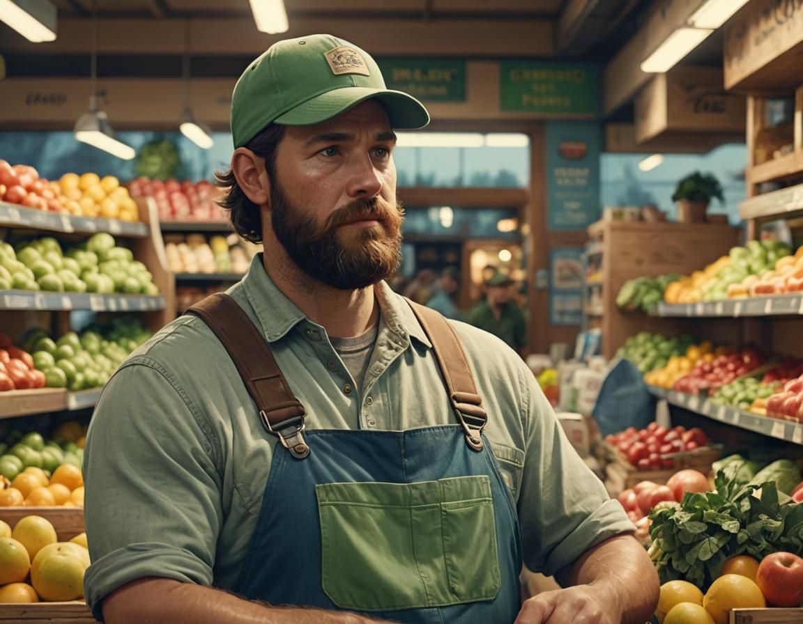 Man in Fruit Store, Concept Art Style