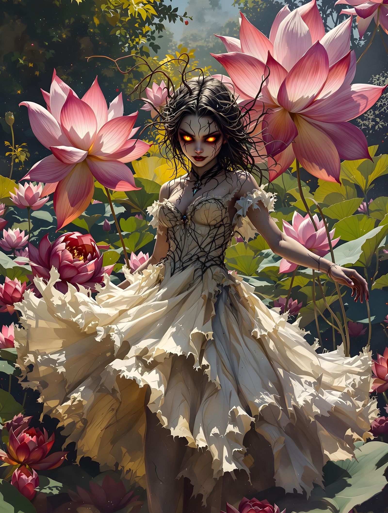 Ethereal Horror in Vibrant Garden of Nightmares