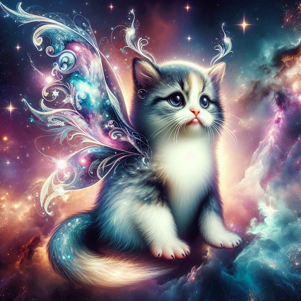Magical Galaxy: Kitten-Penguin Mythical Fairy Creature