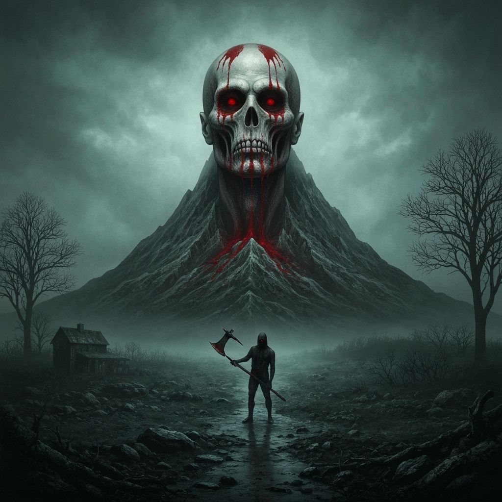 Mountain of Skulls with Axe Wielder in Dark Horror Style