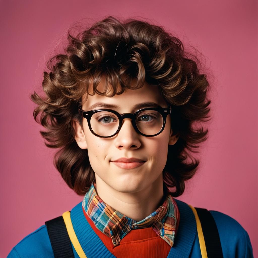 80s Nerdy Student Portrait with Retro Film Grain