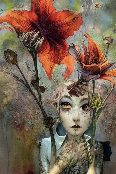 Hyperrealistic Anthropomorphic Tiger Lilies in Mixed Media