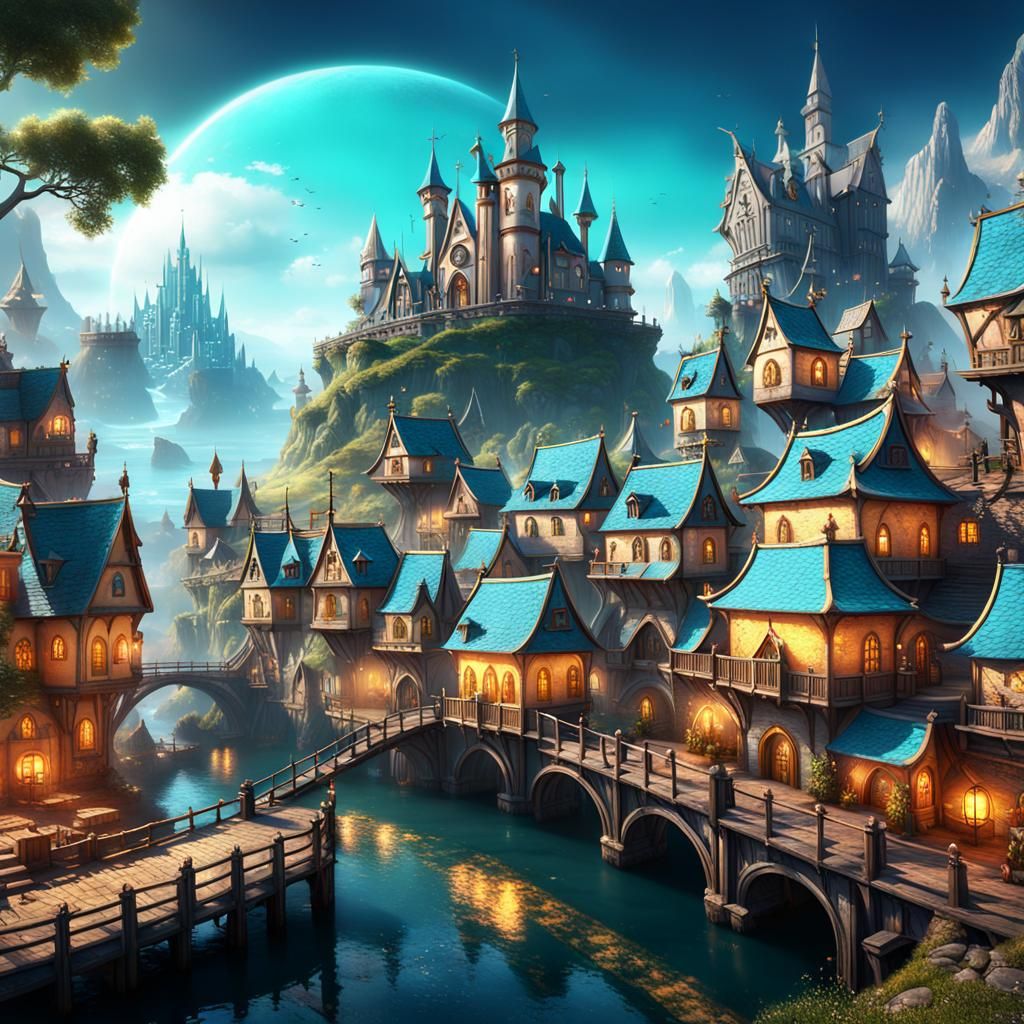 Mystical Enchanted Town: Fantasy Concept Art