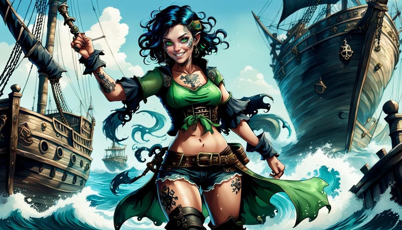 Pirate Woman with Tattoos in RPG Style