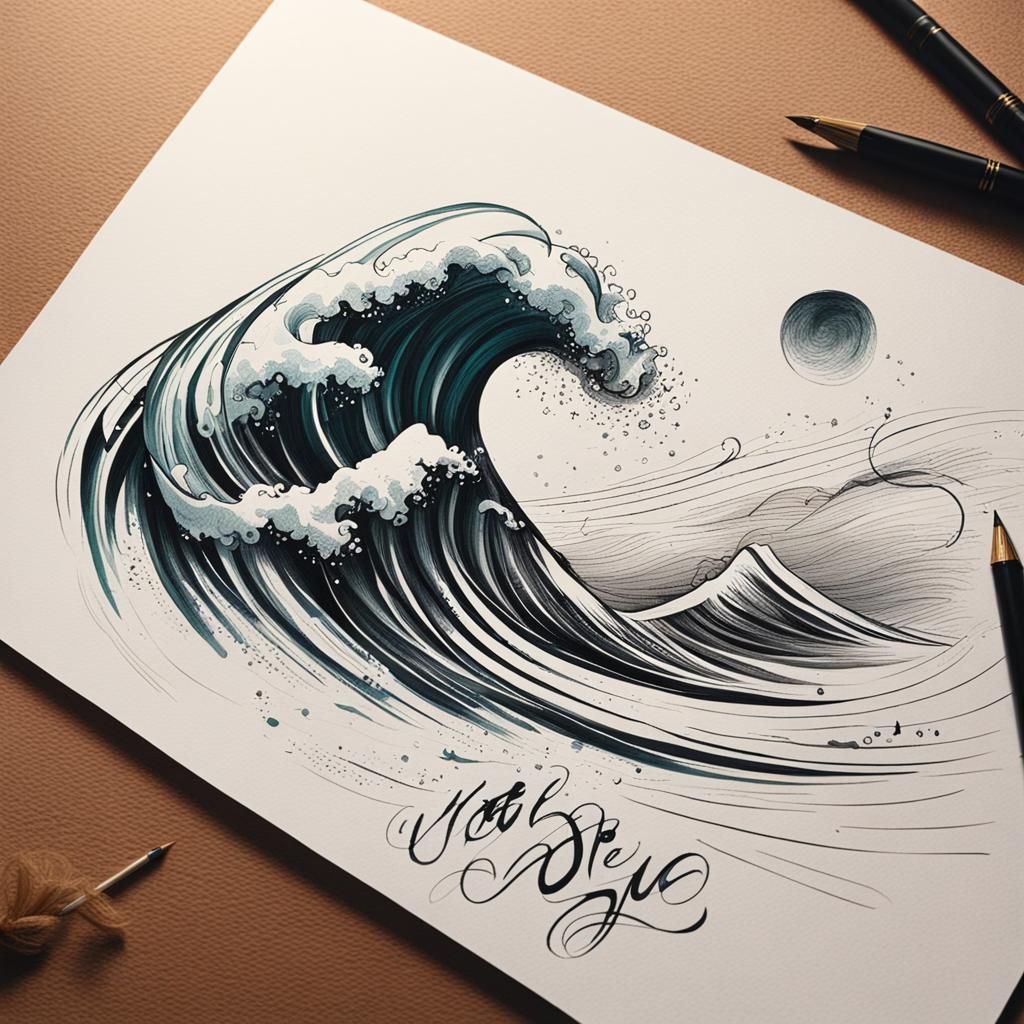 Calligraphy Art with Wave Drawing