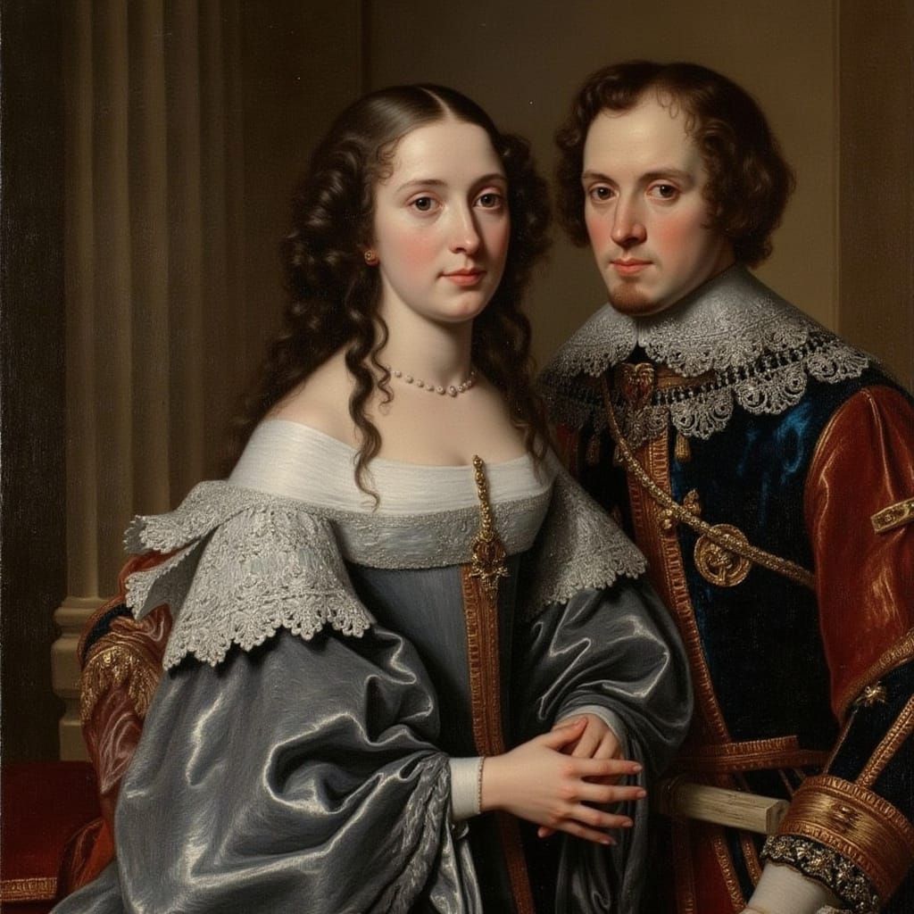 17th Century Cavalier and Young Woman Portrait
