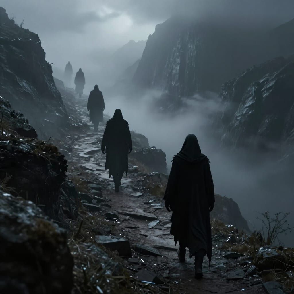 Eerie Shadow Figures Descend Ominous Mountain Trail