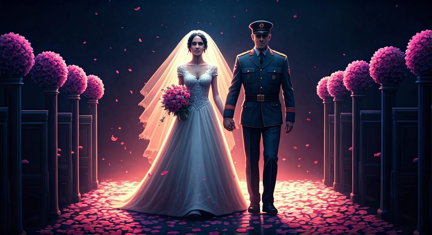 Surreal Wedding Scene in Futuristic Style