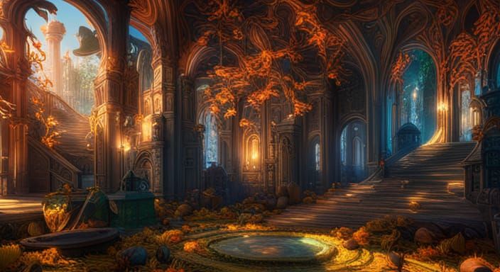 Fae Autumn Palace Forest: Detailed Fantasy Art