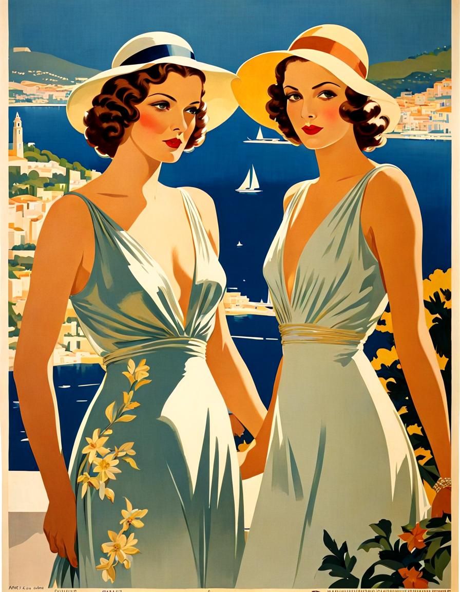 French Riviera Girls in 1930s Poster Art