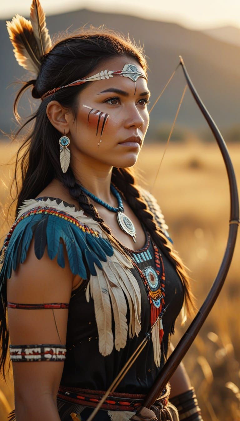 Native American Female Fighter with Bow and Arrow