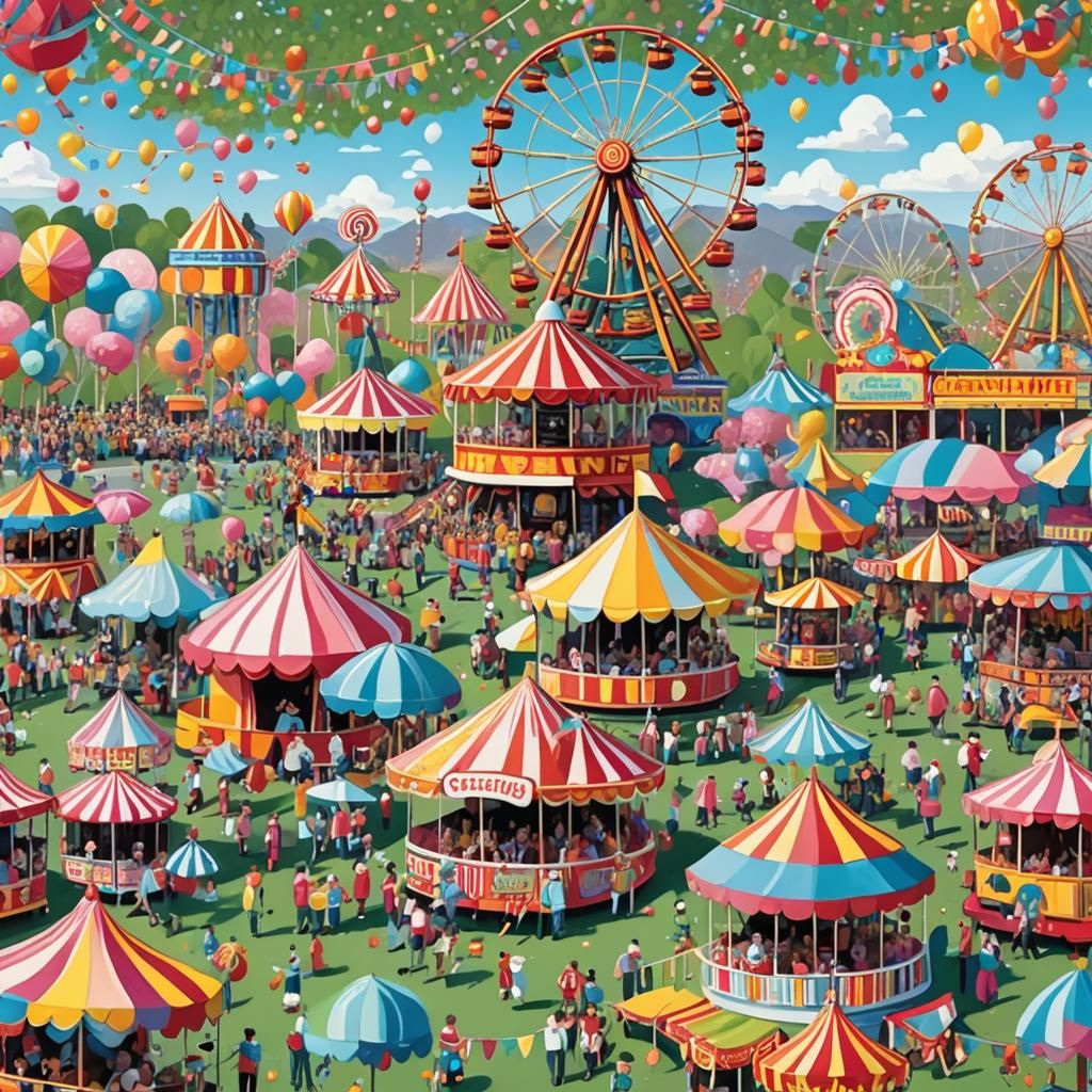Vibrant Abstract Spring Carnival with Rides and Games