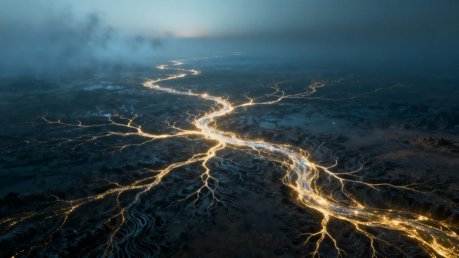 Ethereal Rivers Merge into Neural Pathways in Cosmic Landsca...