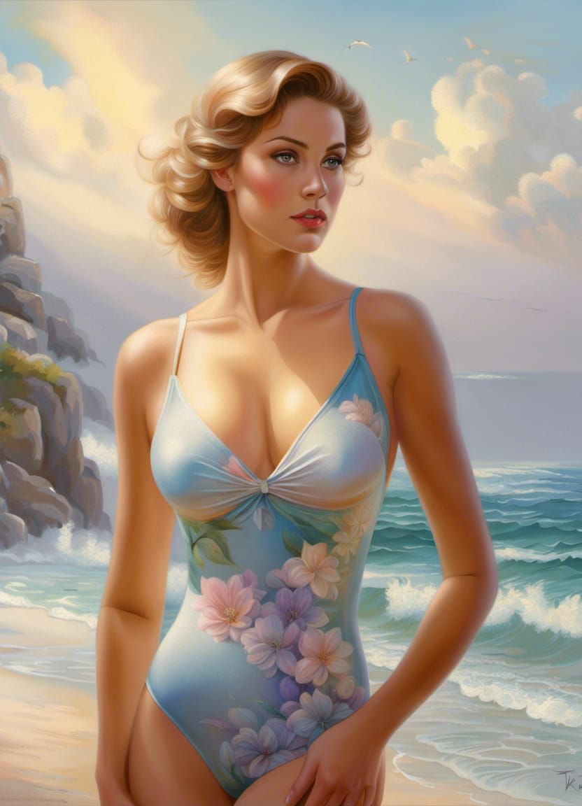 Ethereal Beach Portrait of Woman in Swimsuit