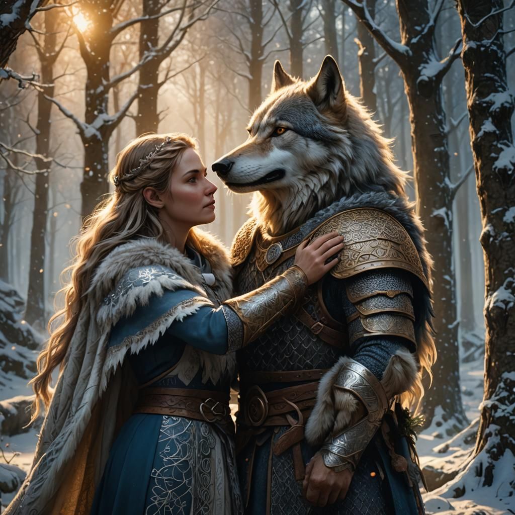 Viking Wolf Family in Mystical Forest Concept Art