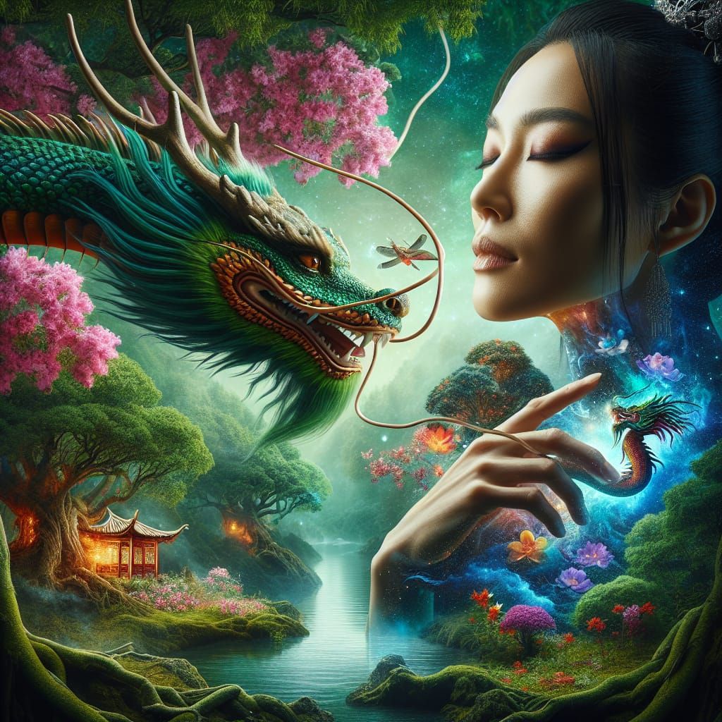 Mystical Dragon Embrace: Woman's Enchanted Inner World