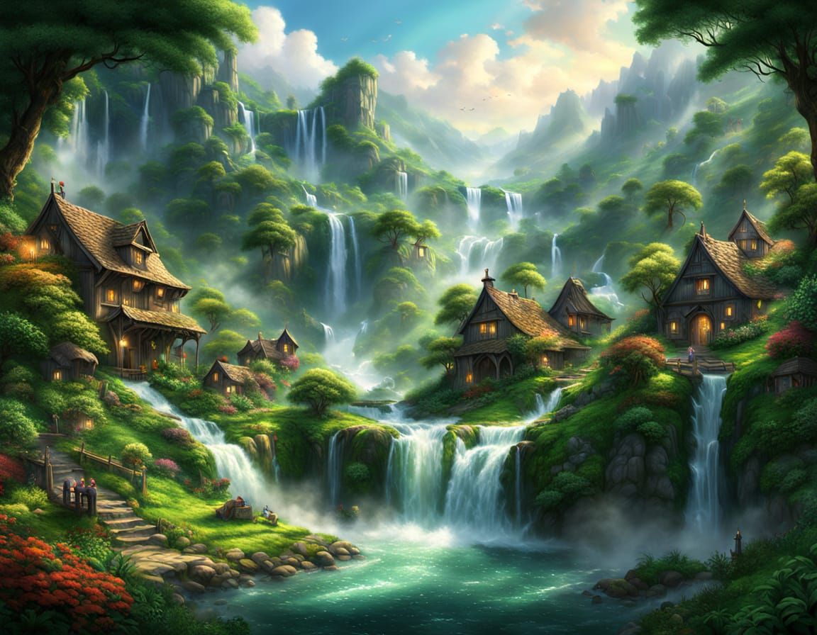 Waterfall Giant's Mouth Floods Lush Green Village