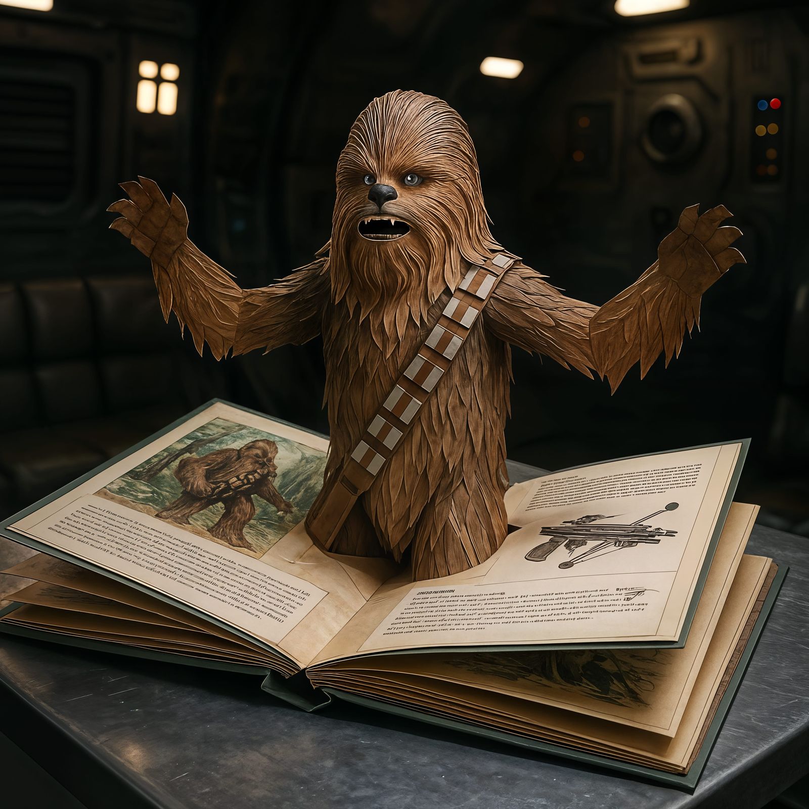 CGI Pop-Up Book with Paper Wookiee in Spaceship