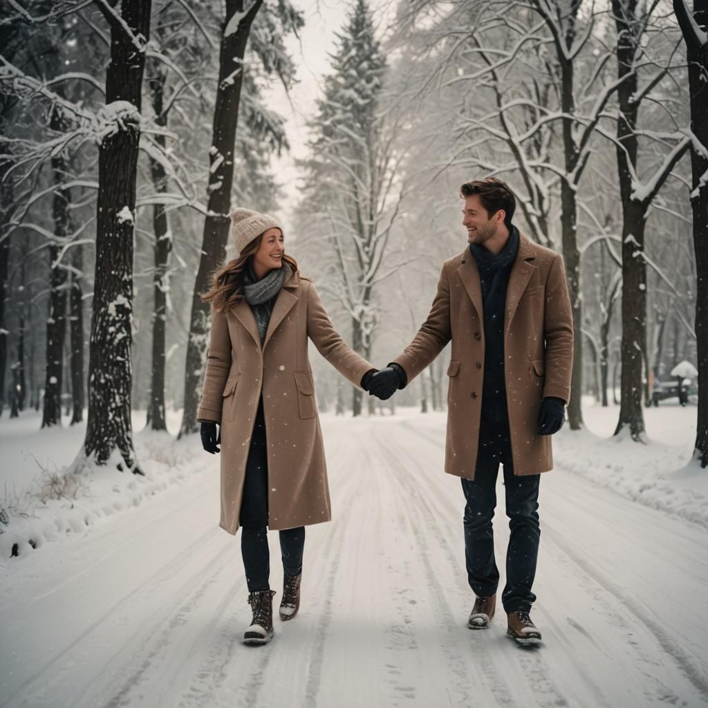 Couple's Winter Date in Cinematic Film Still