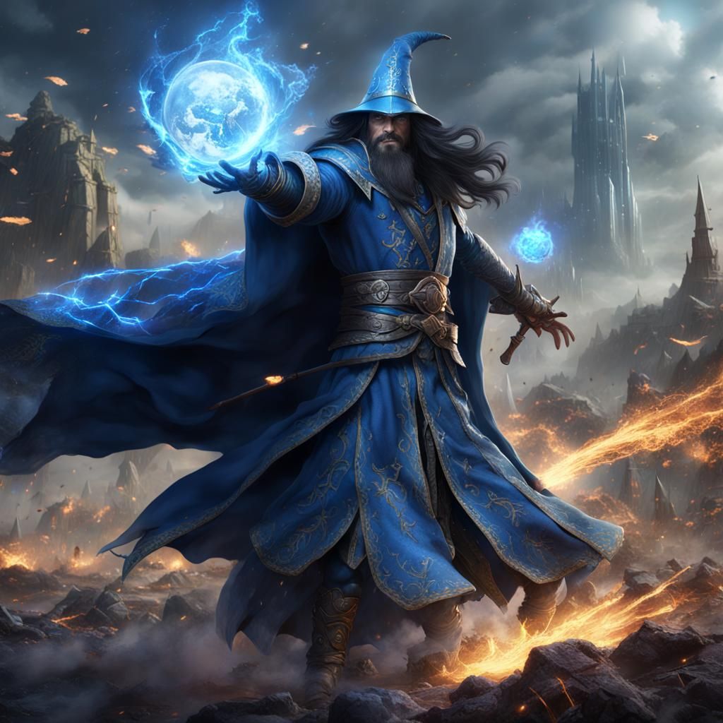 Powerful Wizard Displays Magic on Battlefield