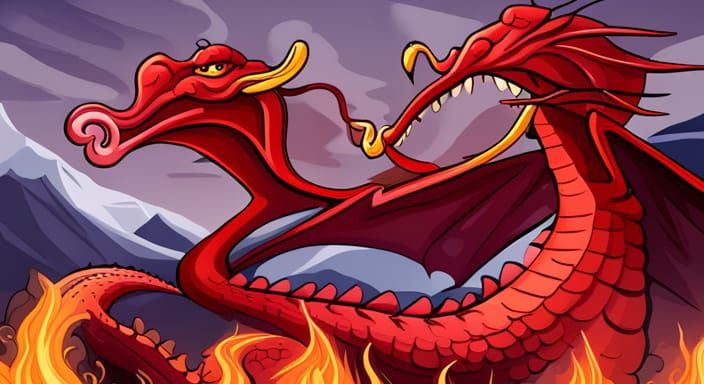 Cartoon Red Dragon Fires in Tartakovsky Style