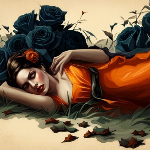 Vampire Woman with Roses: Hyperdetailed Portrait