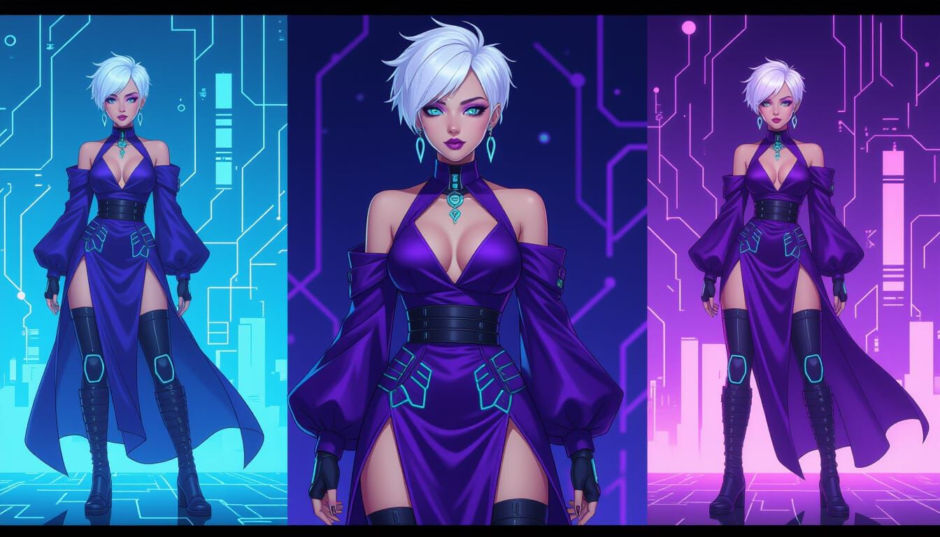 Cyberpunk Android with Neon Circuits in Anime Style