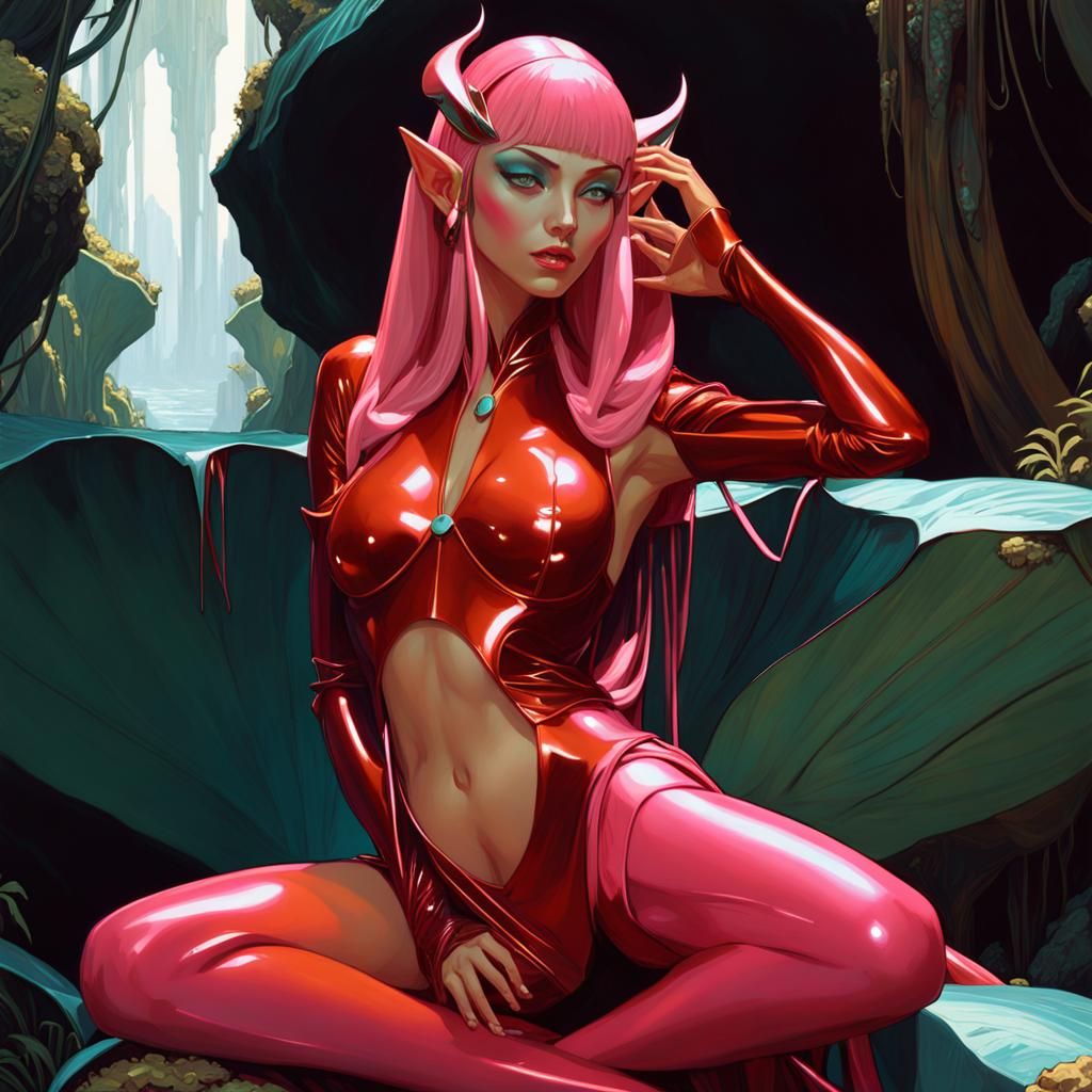 Goblin Girls in Carnivorous Rainforest, Art Nouveau Style