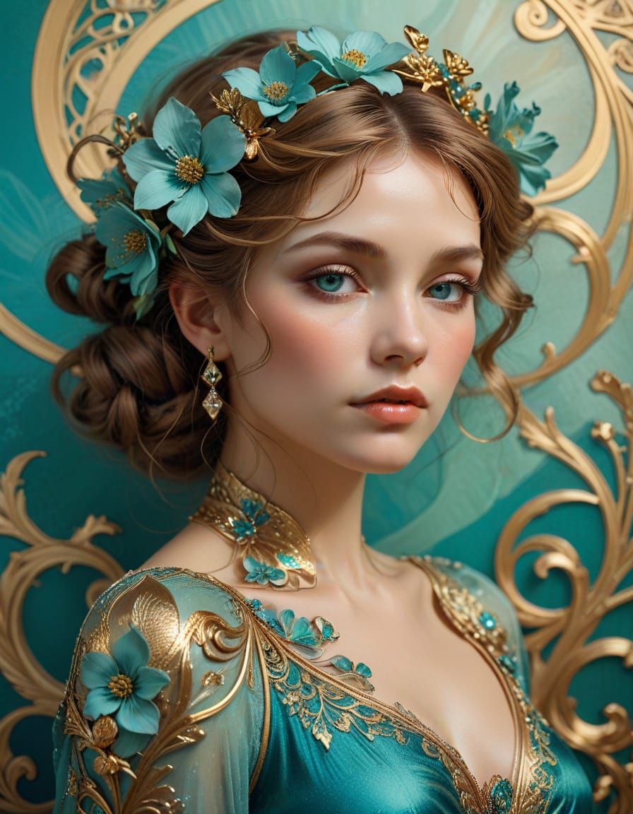 Elegant Woman in Art Nouveau Style Portrait