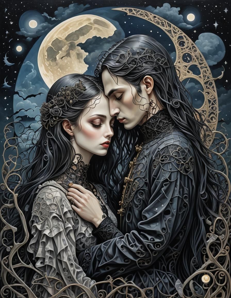 Gothic Moonlight Dream: Surreal Lovers Portrait