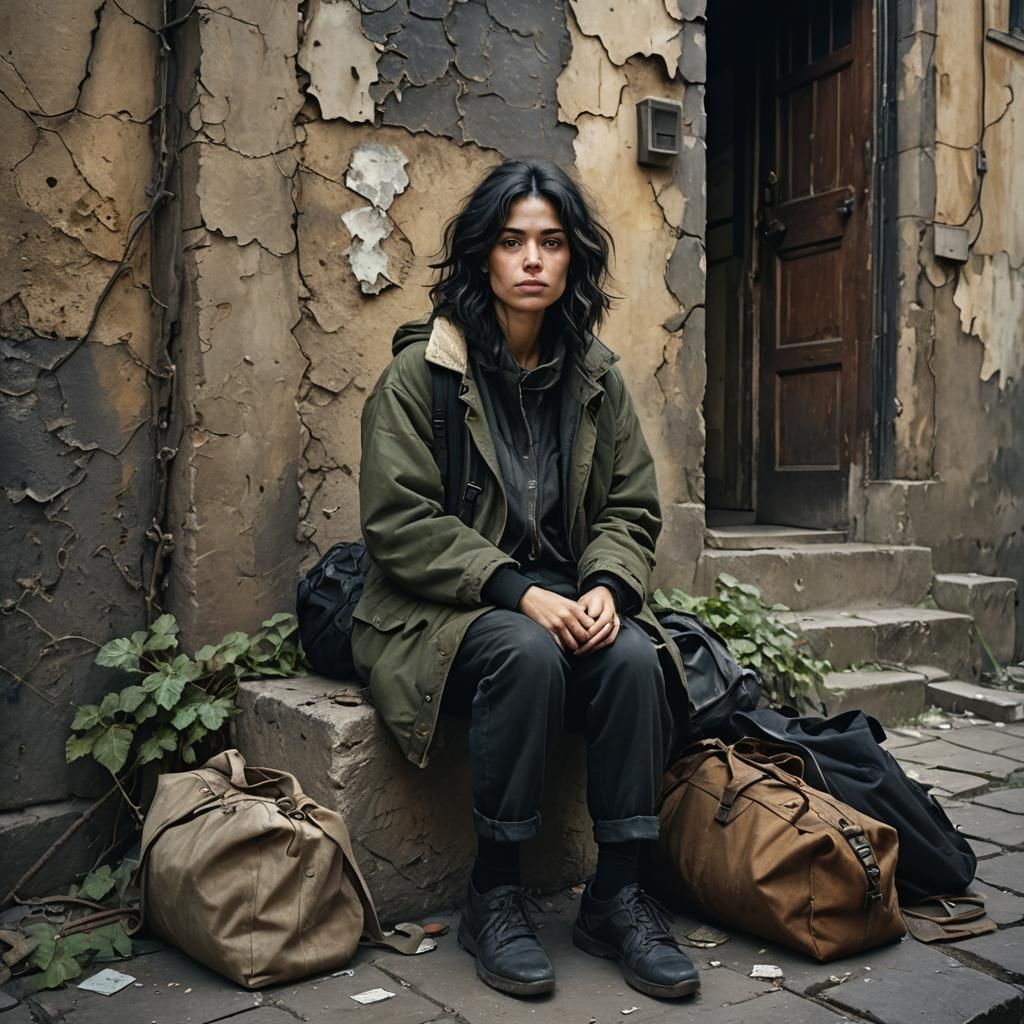 Spanish Woman in Abandoned Tenement, Oil Painting Textures