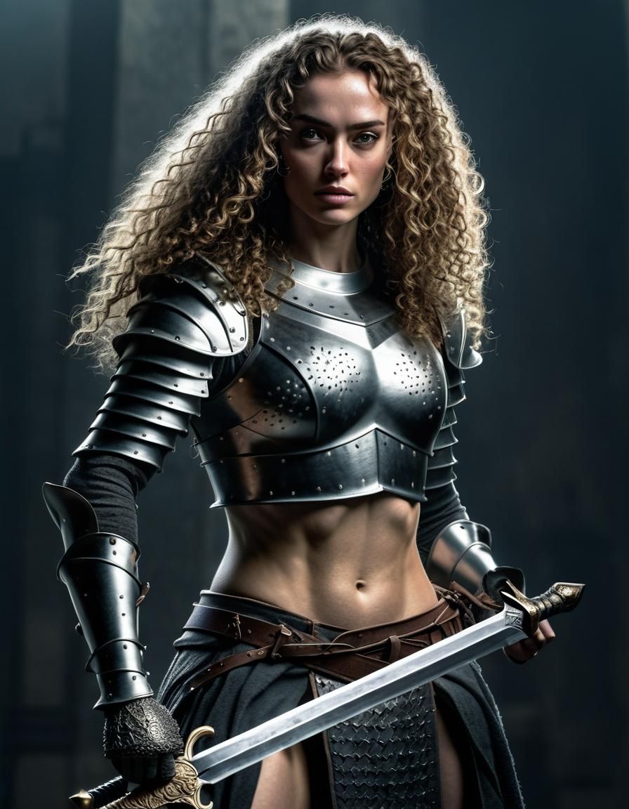 Hyperrealistic Female Knight with Black Sword