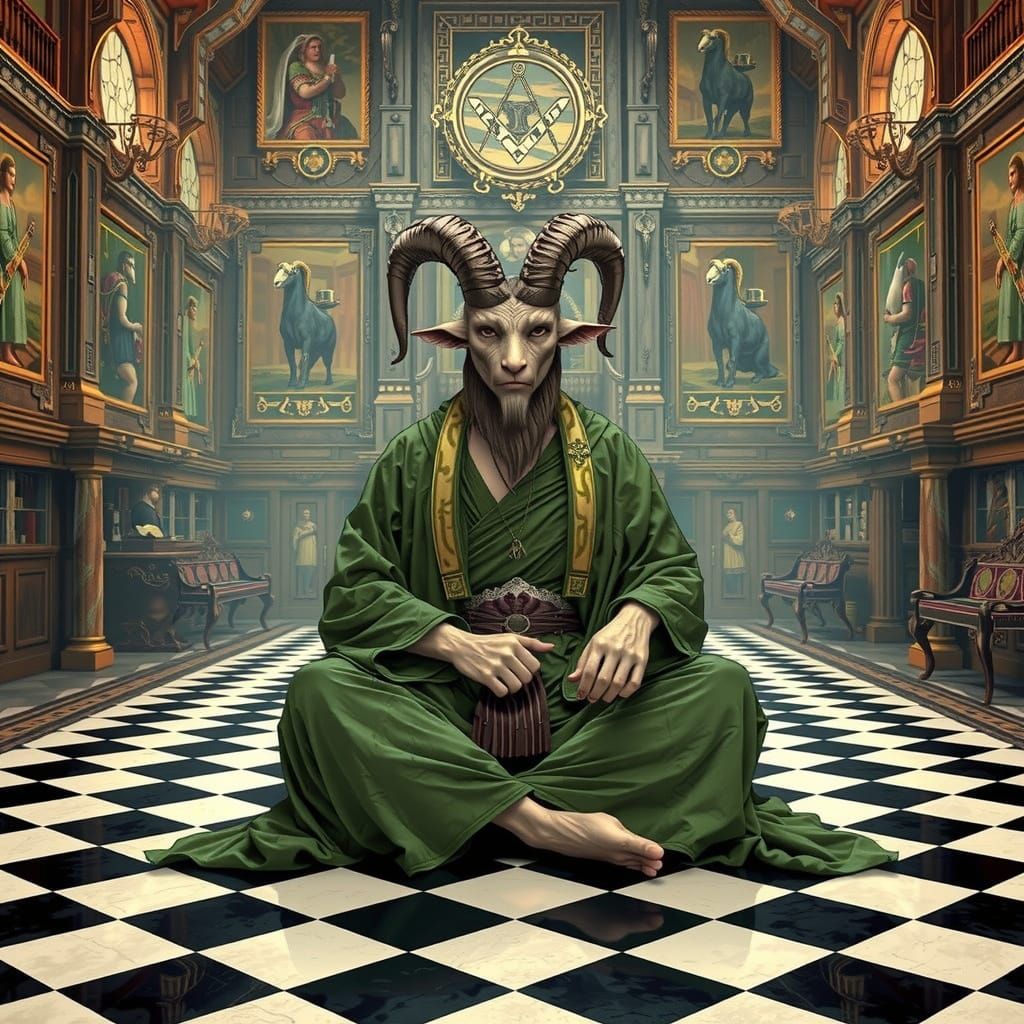 Goat Man Pan in Masonic Lodge, 3D Anime Style