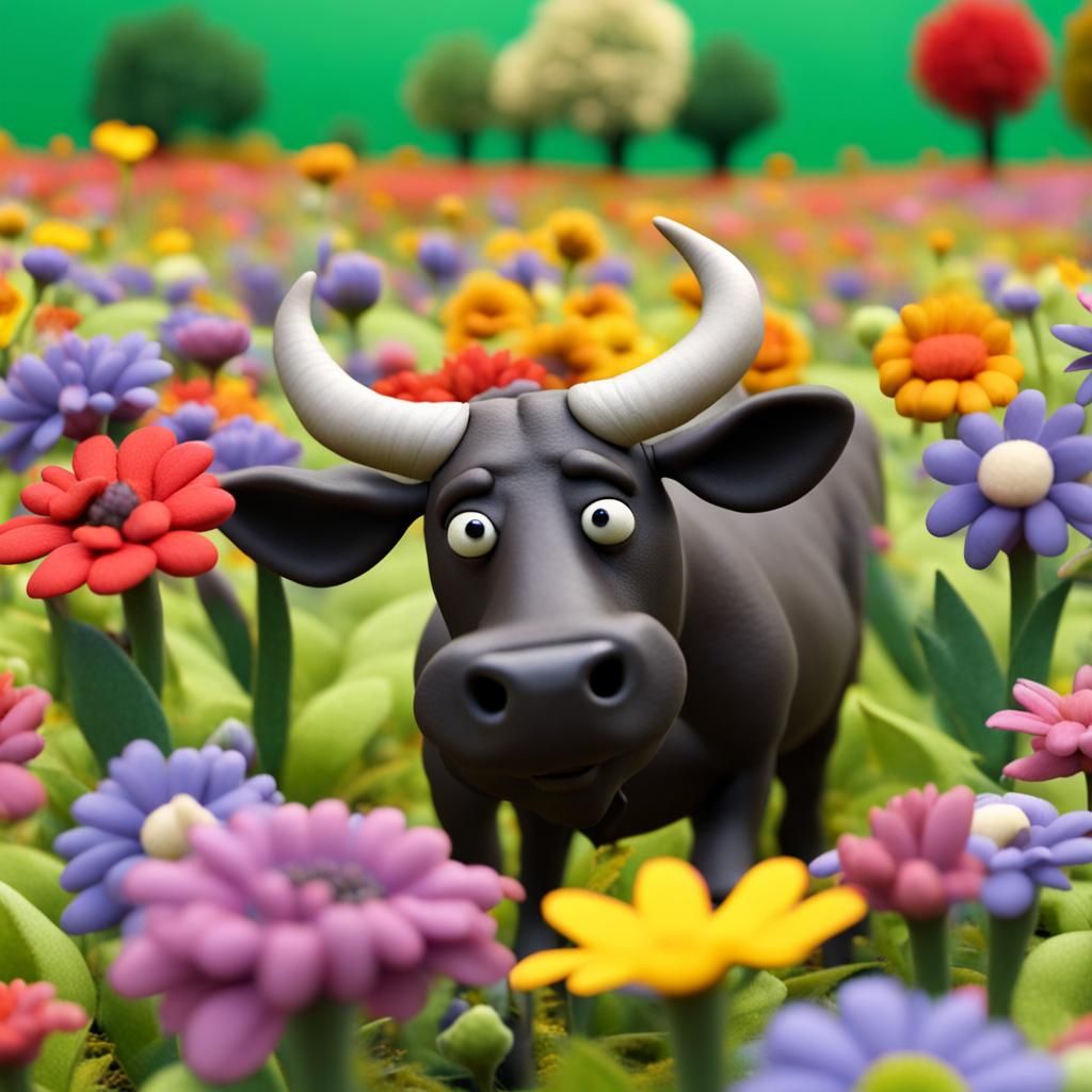 Ferdinand the Bull in Claymation Flower Field
