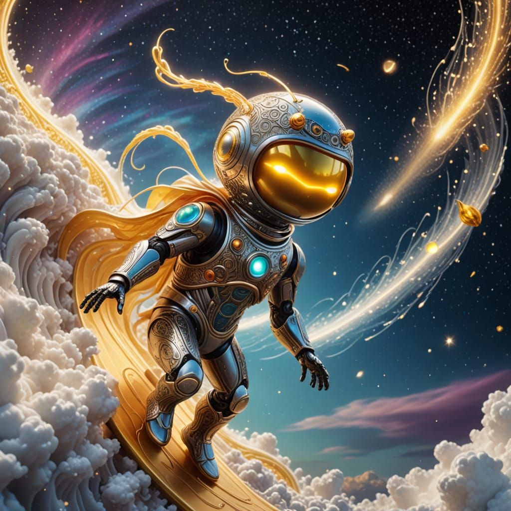 Kawaii Android Surfer in Cosmic Comet Scene